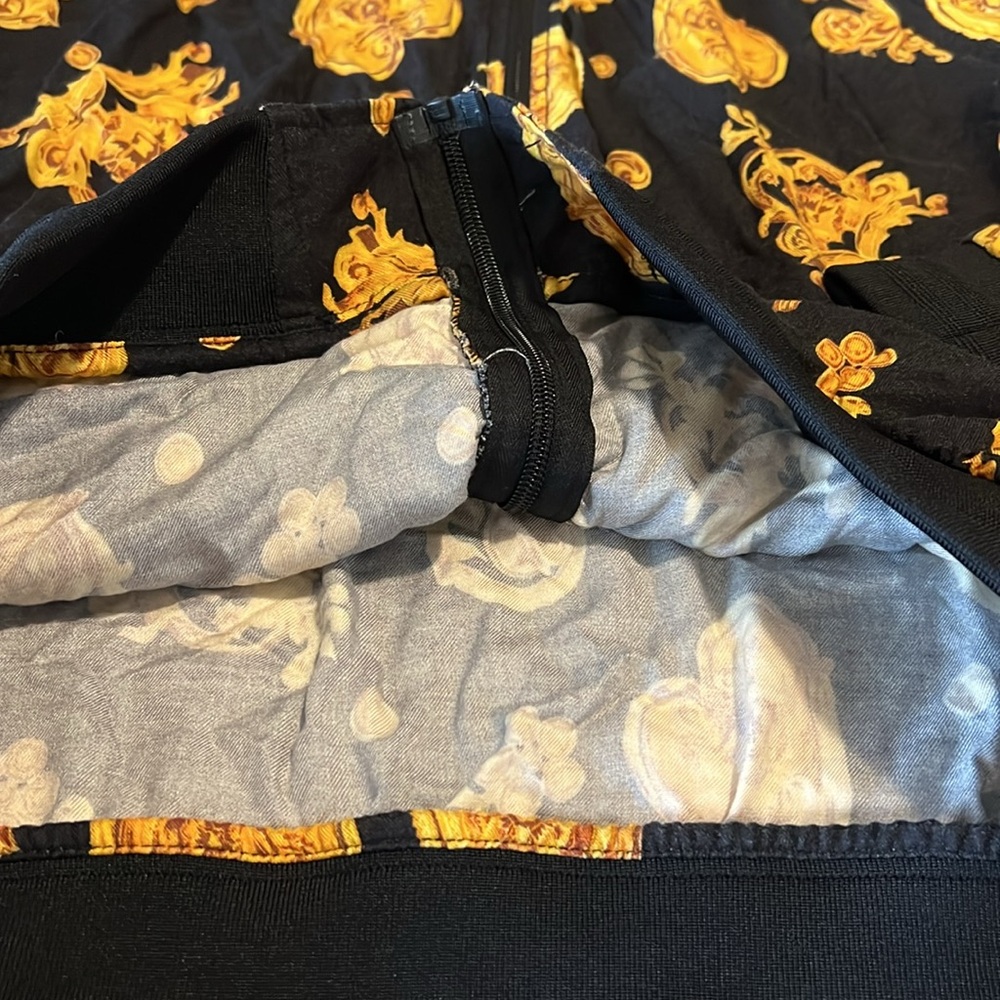 Denim & Flower Black Gold Baroque Print Bomber Jacket Mens Streetwear Zip Up - Picture 4 of 11